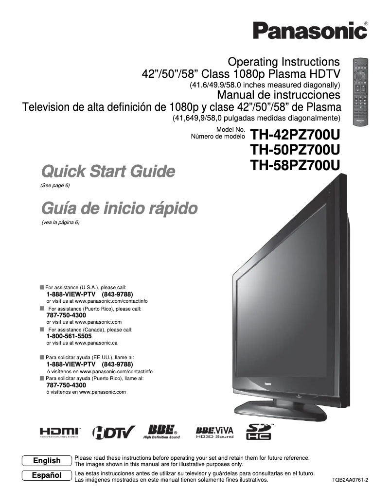 Imagen de la primera página del manual del dispositivo TH-42PZ700