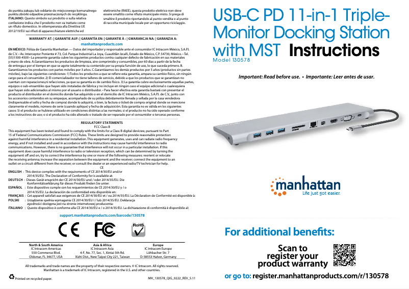 Page n°1 - Manuel utilisateur Manhattan 130578