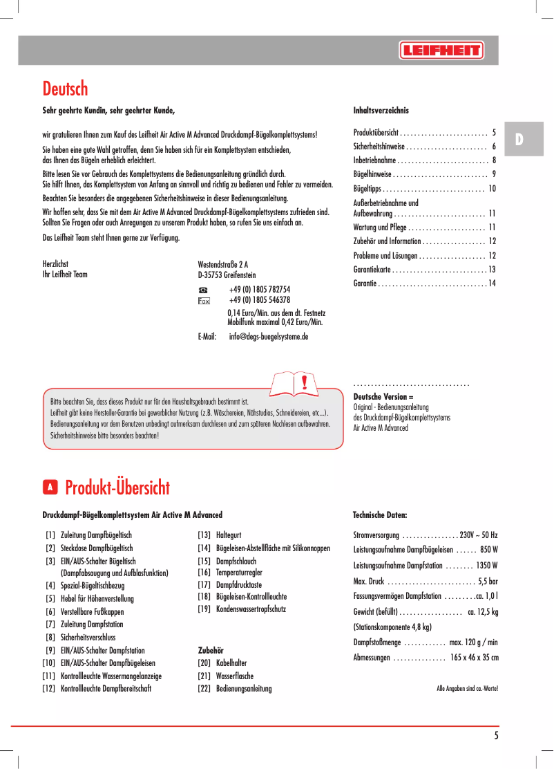 Page 1 de la notice Manuel utilisateur Leifheit Air Active M Advanced