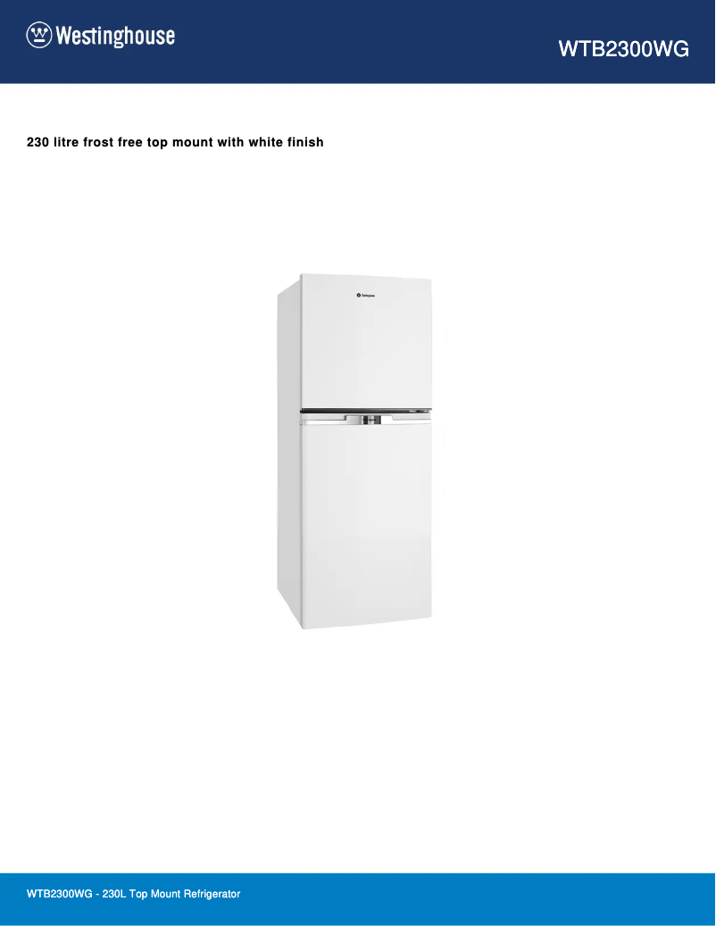 Page 1 de la notice Fiche technique Westinghouse WTB2300WG