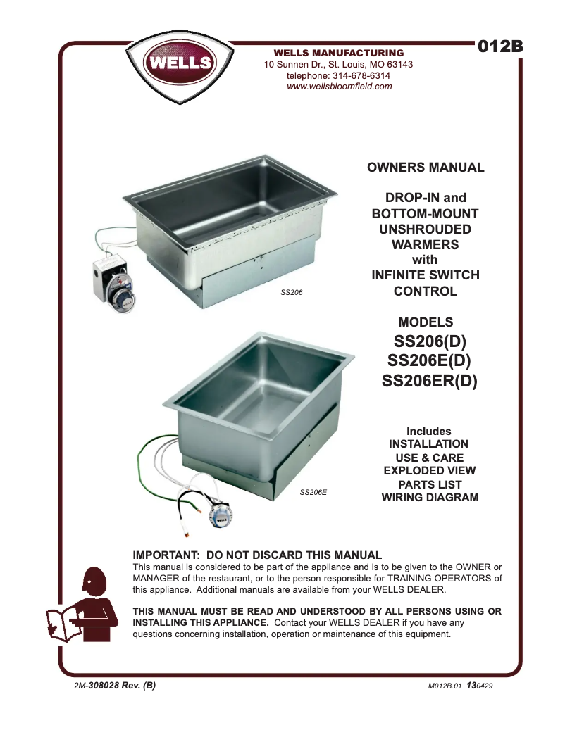 Page 1 de la notice Manuel utilisateur Wells SS206D