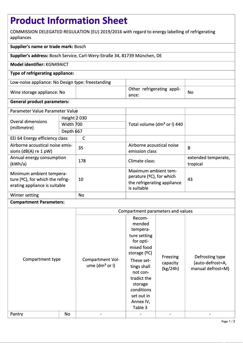 Página 1 del manual Ficha técnica Bosch KGN49AICT