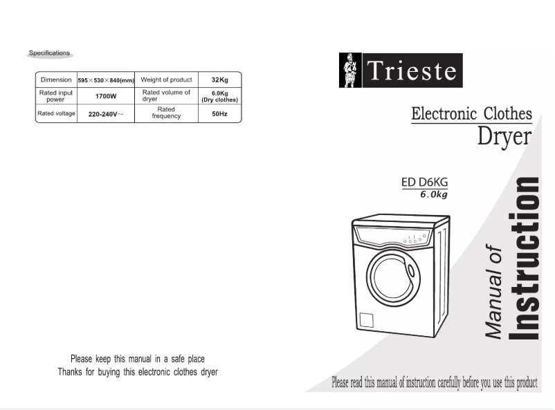Page 1 de la notice Manuel utilisateur Trieste ED-D6KG