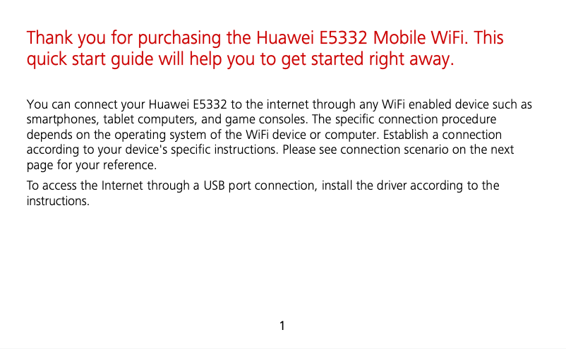 Page 1 de la notice Manuel utilisateur Huawei E5332