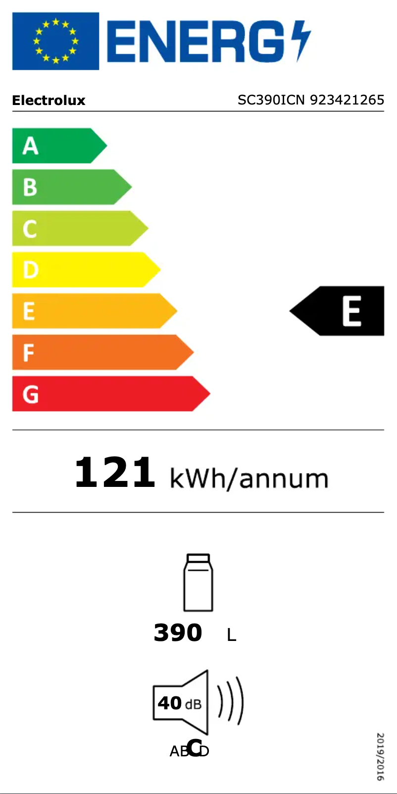 Page n°1 - Label énergétique Electrolux SC390ICN