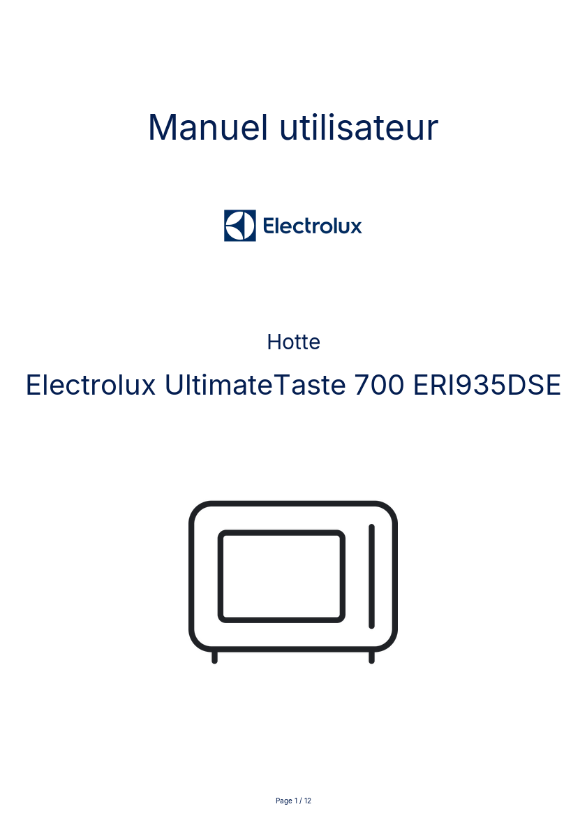 Page n°1 - Manuel utilisateur Electrolux UltimateTaste 700 ERI935DSE