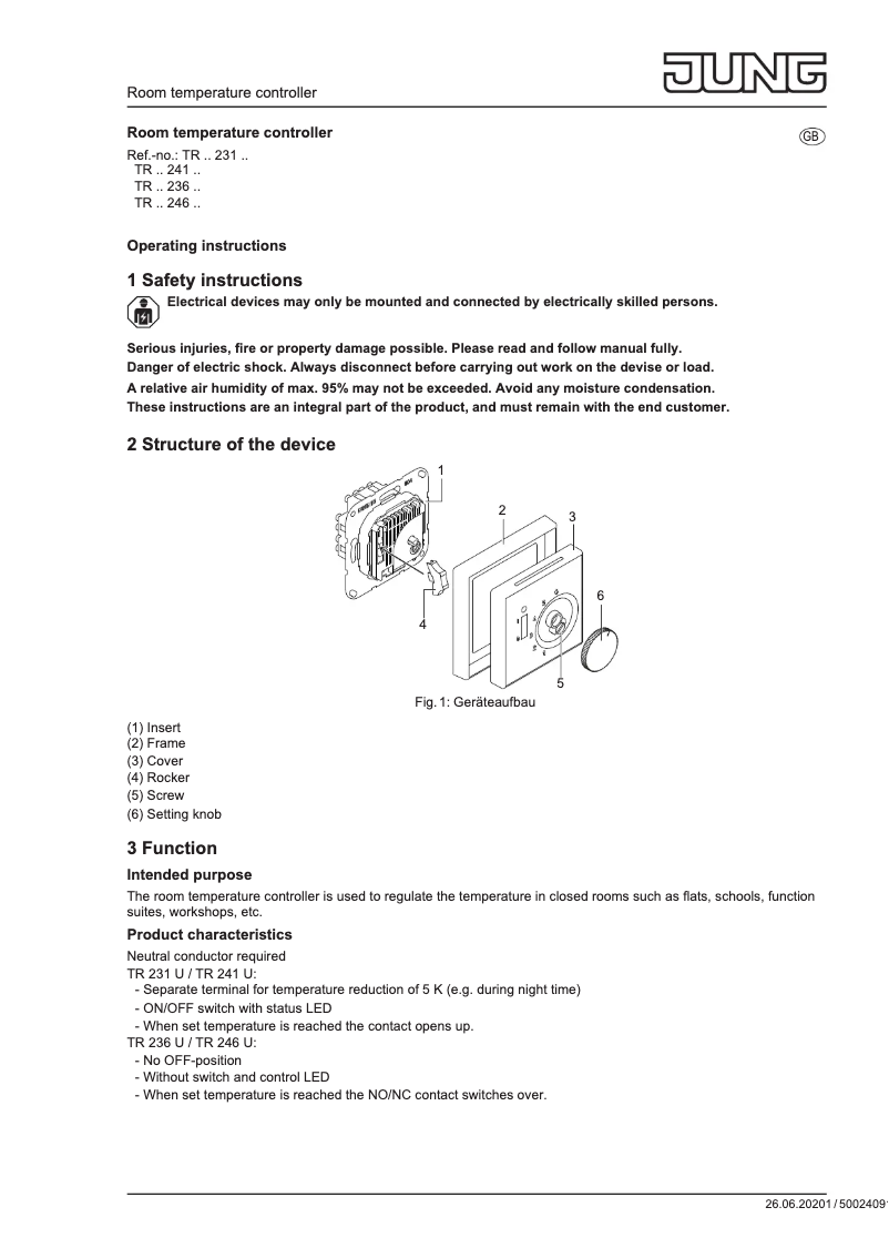 Page n°1 - Manuel utilisateur JUNG TRSL2