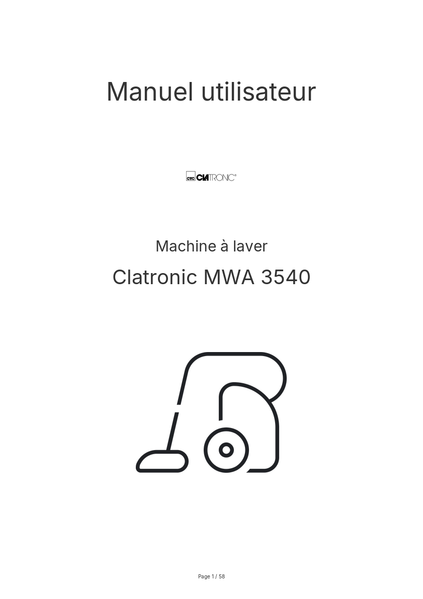 Page n°1 - Manuel utilisateur Clatronic MWA 3540