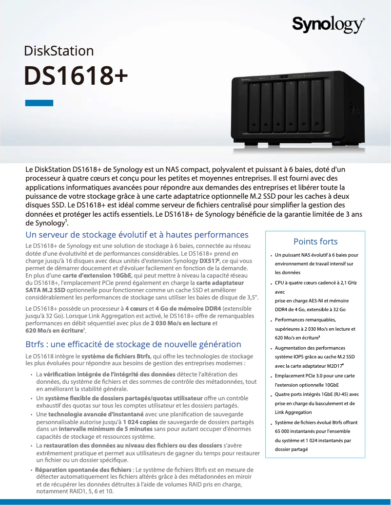 Page 1 de la notice Manuel utilisateur Synology DS1618+