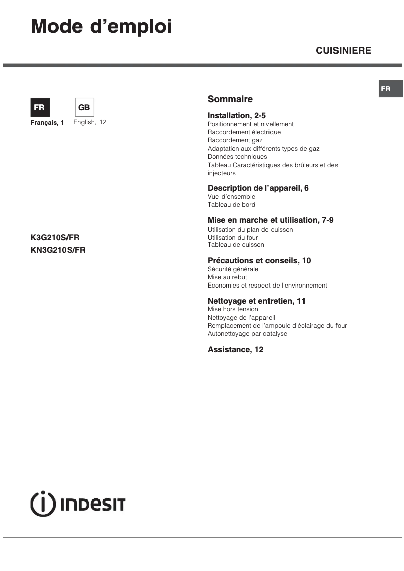 Page n°1 - Manuel utilisateur Indesit K3G210S(X)/FR