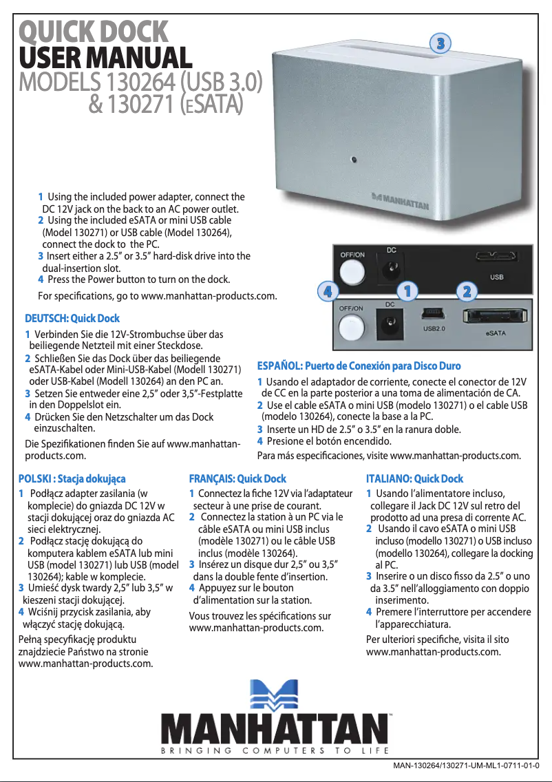 Página 1 del manual Manual de usuario Manhattan eSATA Quick Dock