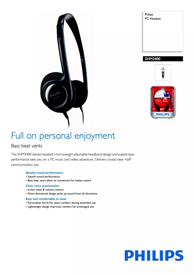Page 1 de la notice Brochure Philips SHM3400