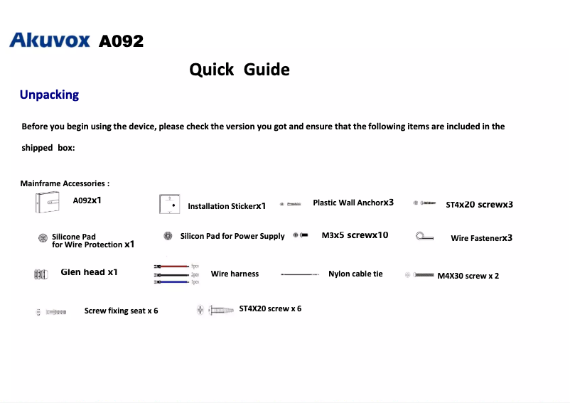 Page 1 de la notice Manuel utilisateur Akuvox A092S