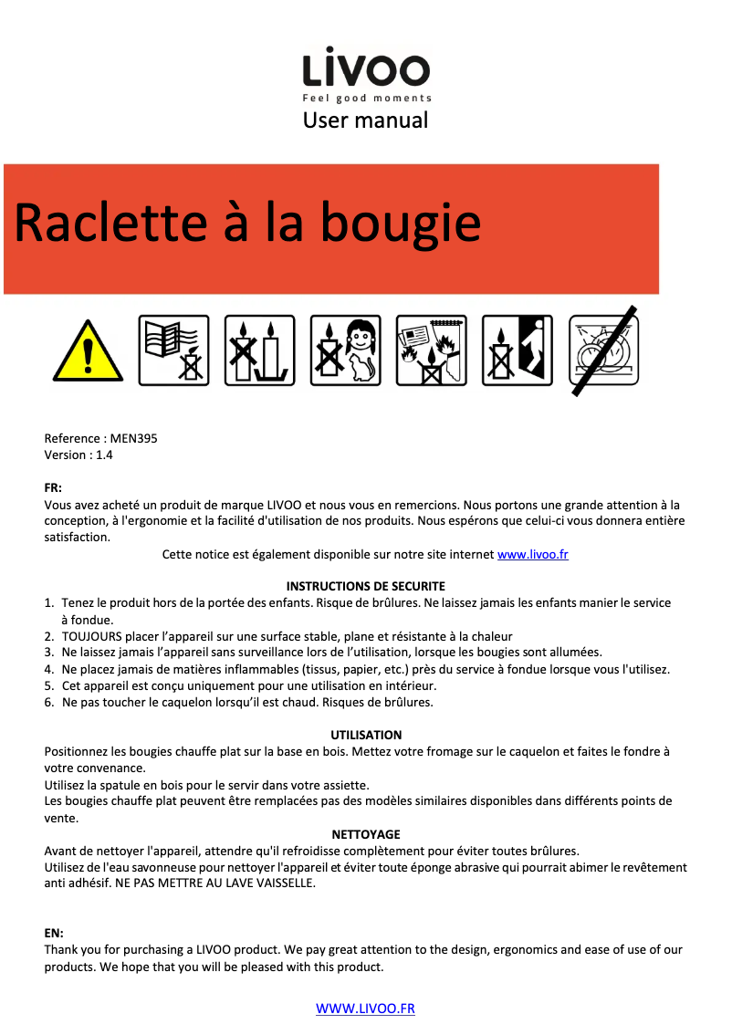 Image de la première page du manuel de l'appareil MEN395