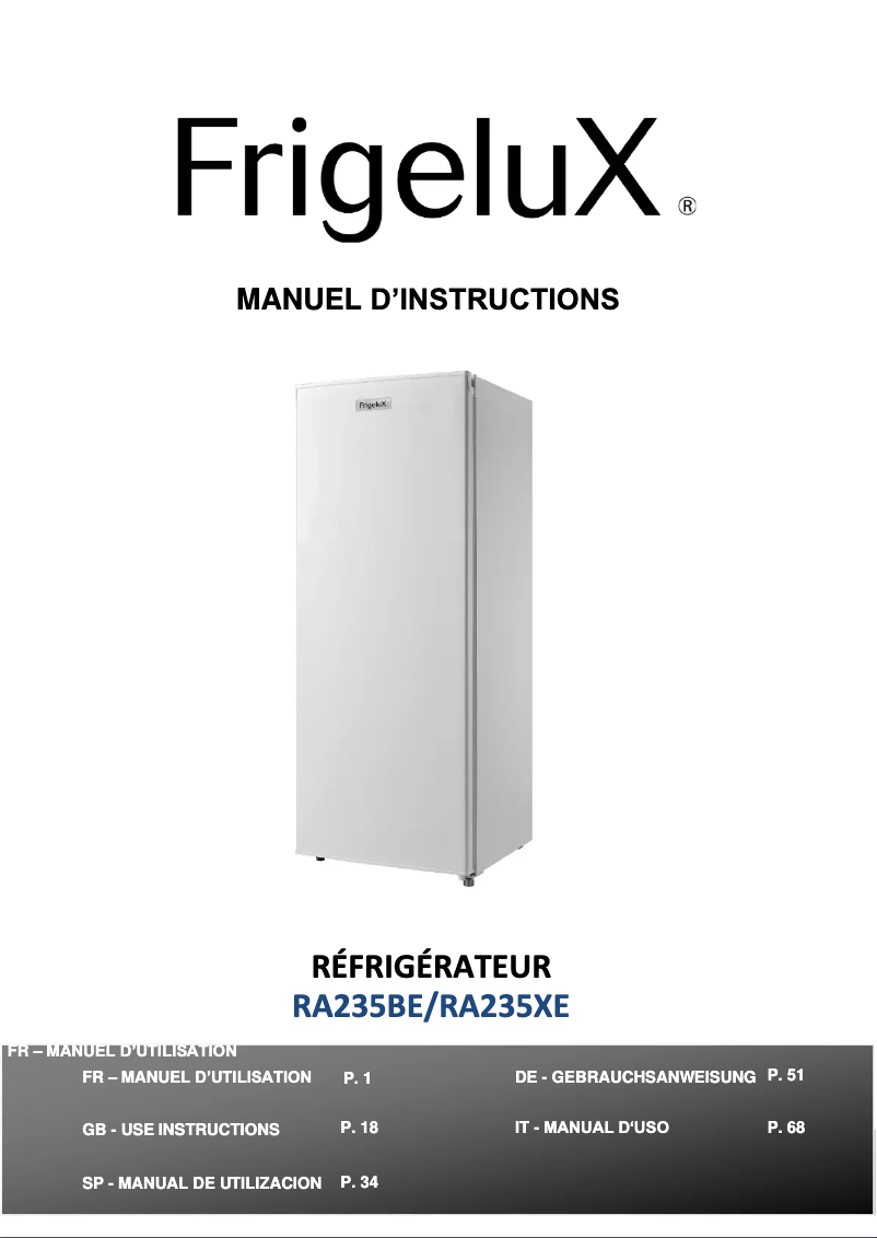Page n°1 - Manuel utilisateur FrigeluX RA235XE