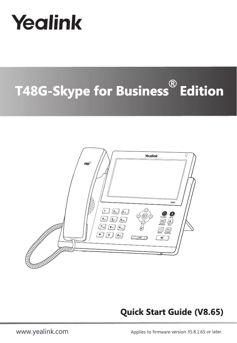 Page 1 de la notice Guide de démarrage rapide Yealink T48G