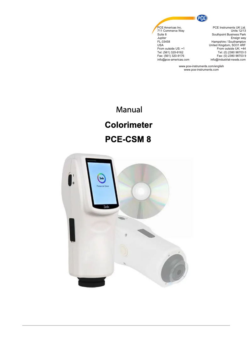 Page n°1 - Manuel utilisateur PCE Instruments PCE-CSM 8