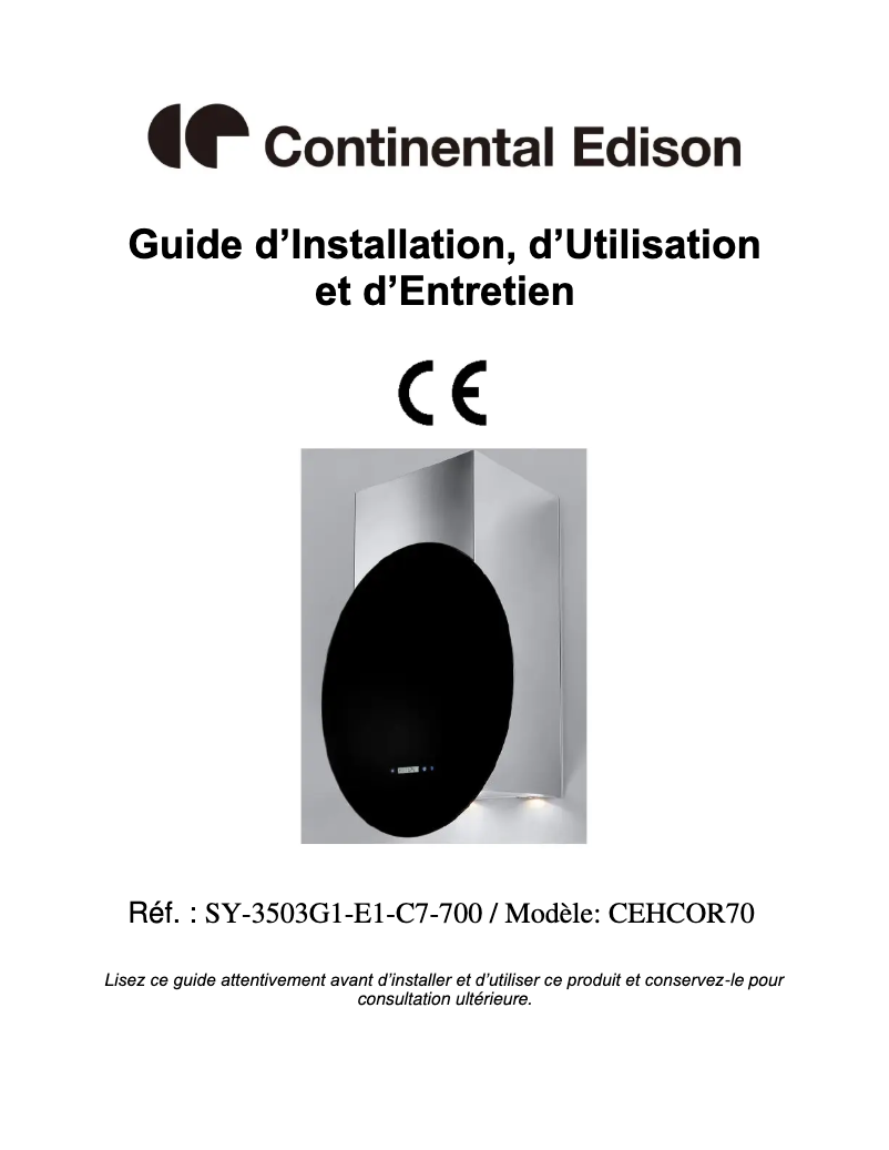 Página 1 del manual Manual de usuario Continental Edison CEHCOR70