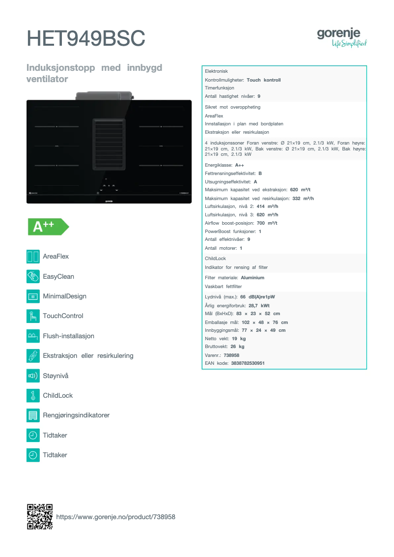Página 1 del manual Folleto Gorenje HET949BSC