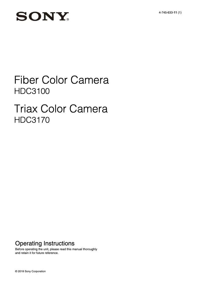 Page 1 de la notice Manuel utilisateur Sony HDC-3170