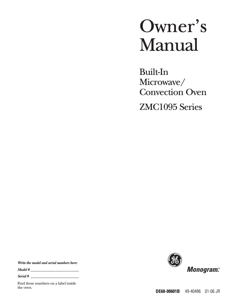 Página 1 del manual Manual de uso y mantenimiento GE ZMC1095BF