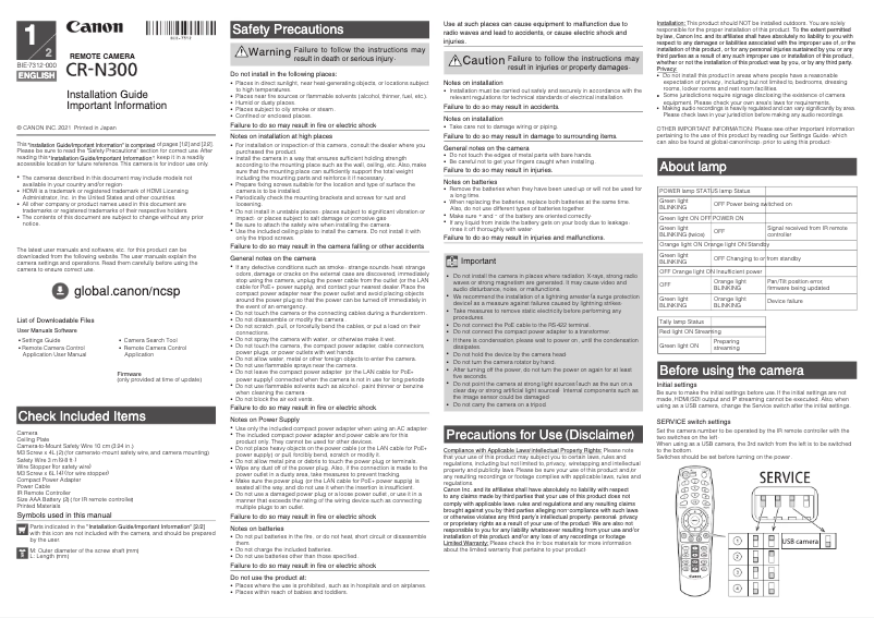 Page 1 de la notice Guide d'installation Canon CR-N300