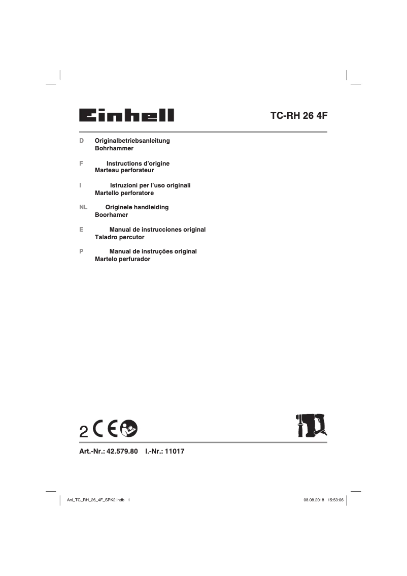 Page 1 de la notice Manuel utilisateur Einhell TC-RH 26 4F