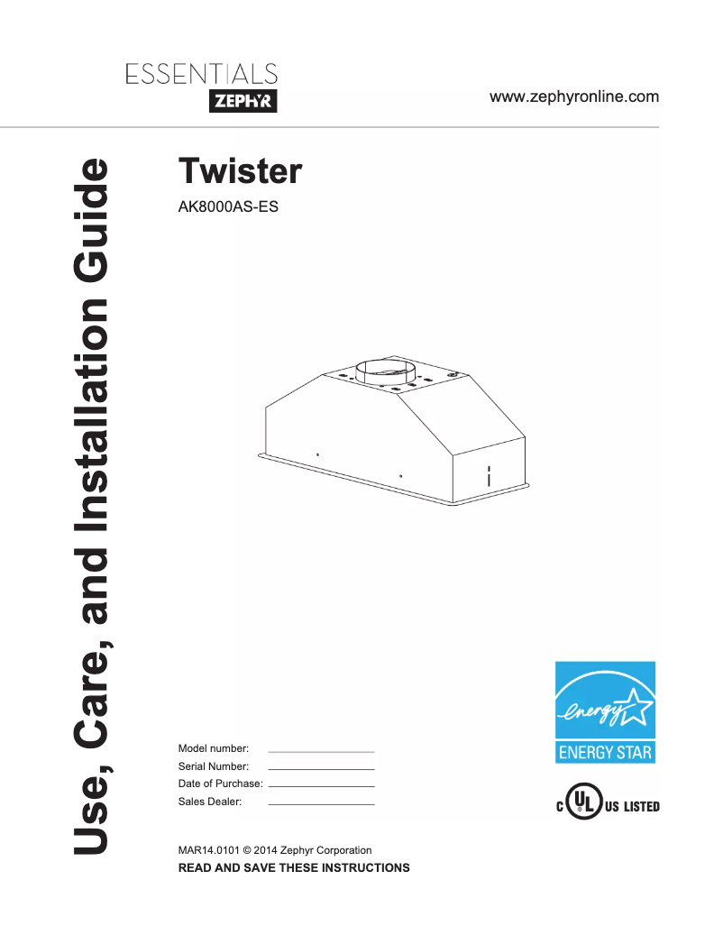 Page n°1 - Manuel utilisateur Zephyr AK8000ASES