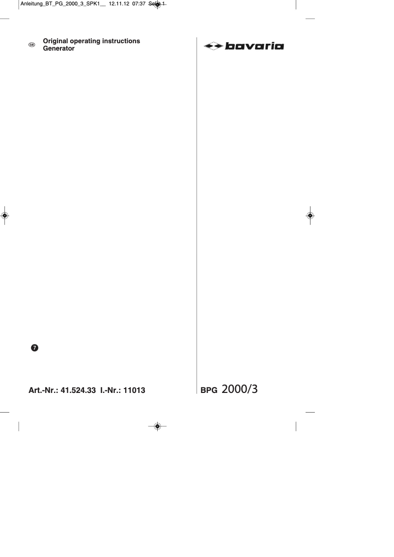 Page 1 de la notice Manuel utilisateur Bavaria BPG 2000/3