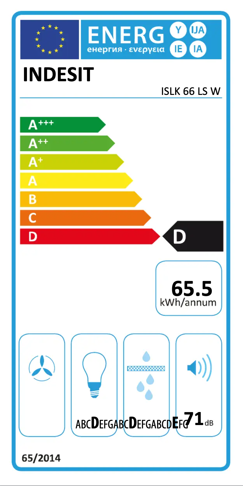 Page 1 de la notice Label énergétique Indesit ISLK 66 LS W