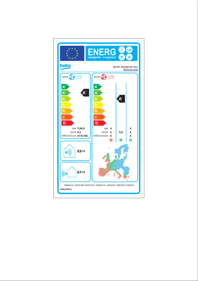Page n°1 - Label énergétique Beko BEHPI 240