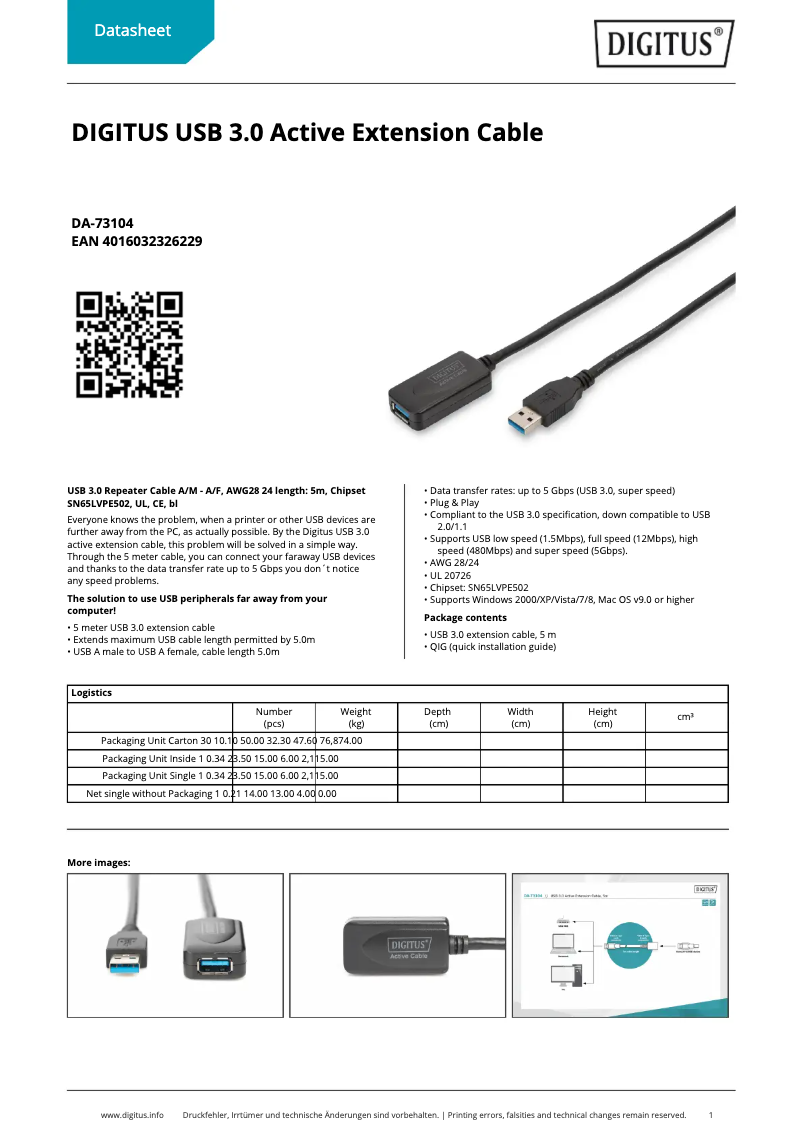 Page 1 de la notice Fiche technique Digitus DA-73104