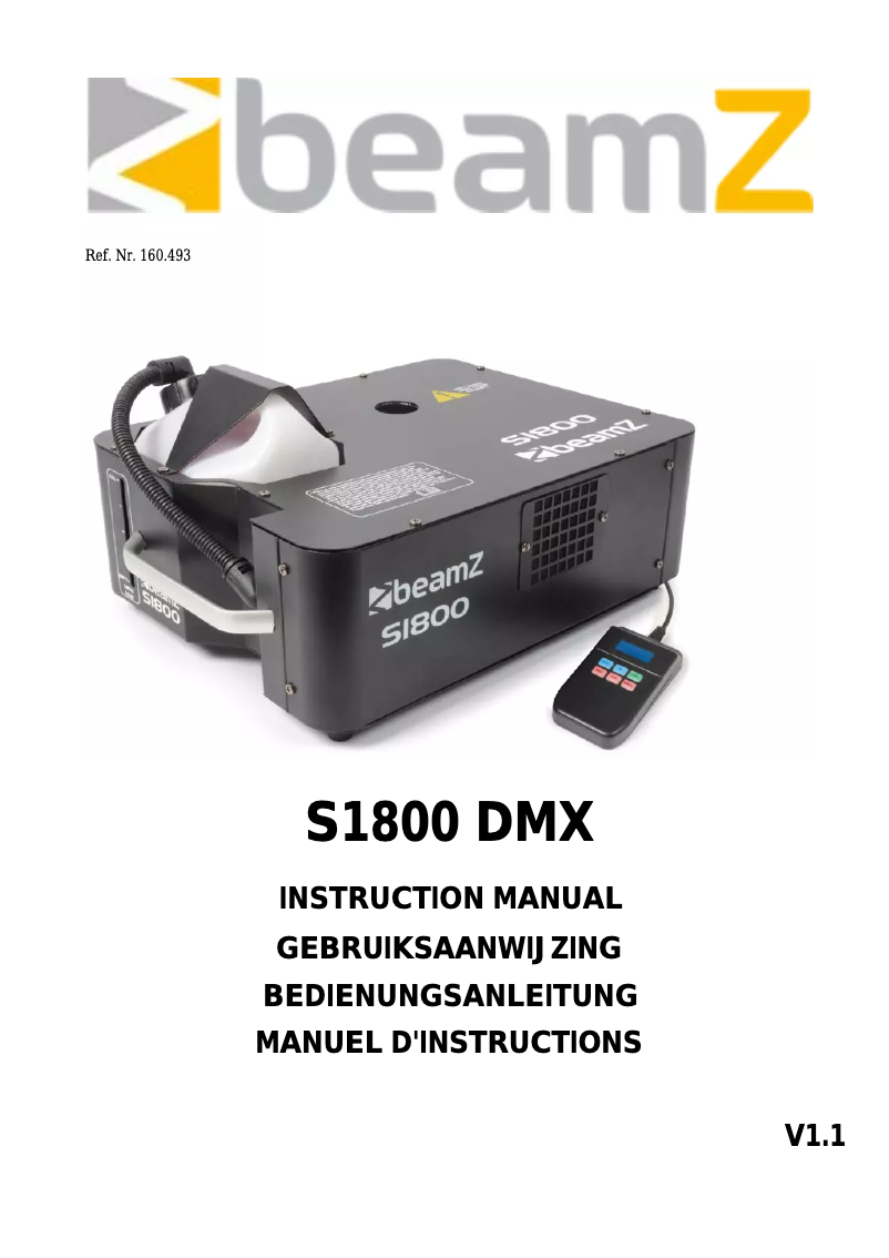 Page n°1 - Manuel utilisateur BeamZ S1800 DMX 160.493