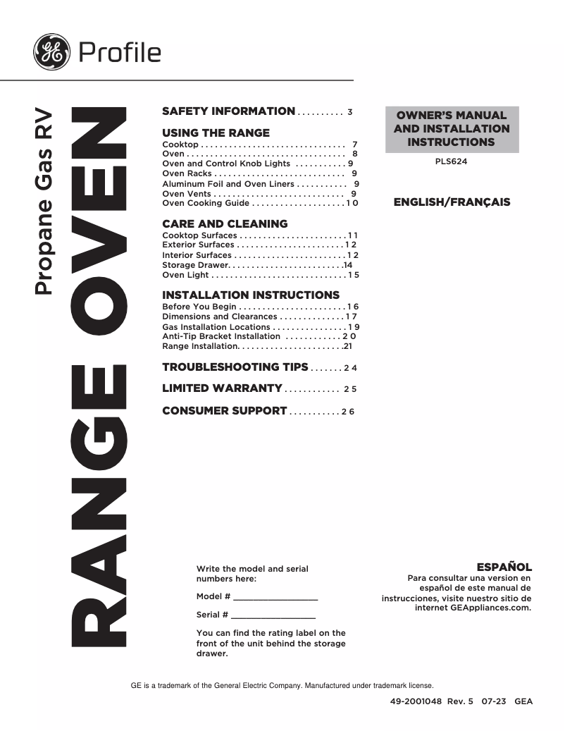 Page 1 of the manual Installation Guide GE Profile PLS624DTBB