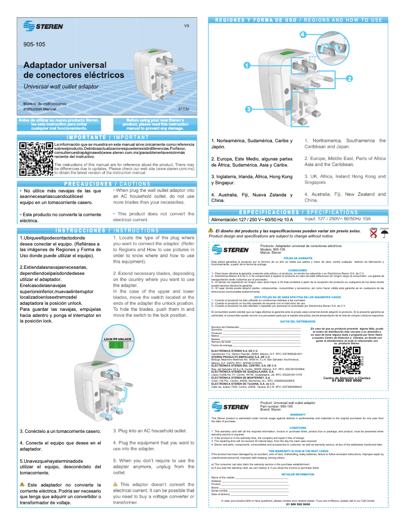 Page 1 de la notice Manuel utilisateur Steren 905-105