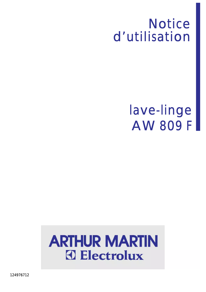 Page 1 de la notice Manuel utilisateur Arthur Martin-Electrolux AW 809 F