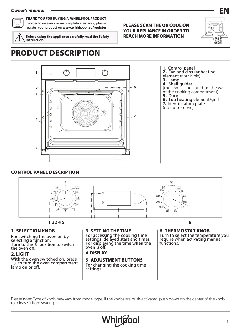 Page 1 de la notice Manuel d'utilisation et d'entretien Whirlpool OMR58HU1B