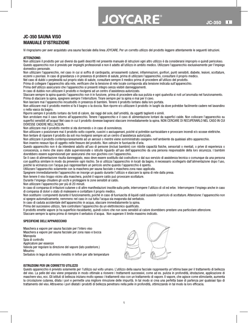 Imagen de la primera página del manual del dispositivo JC-350