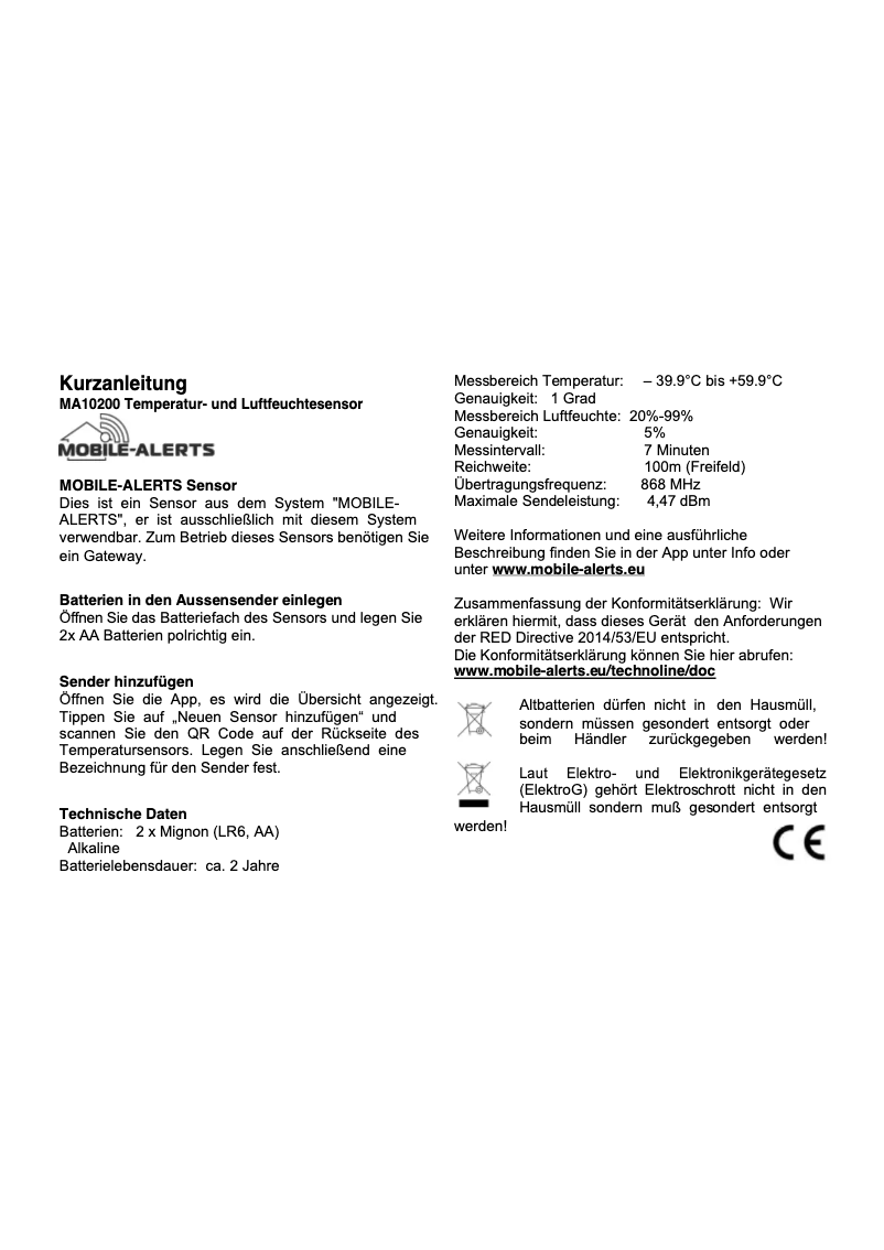 Page 1 de la notice Manuel utilisateur Techno Line MA 10260