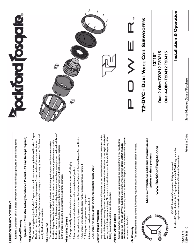 Page n°1 - Manuel utilisateur Rockford Fosgate Power T2D415