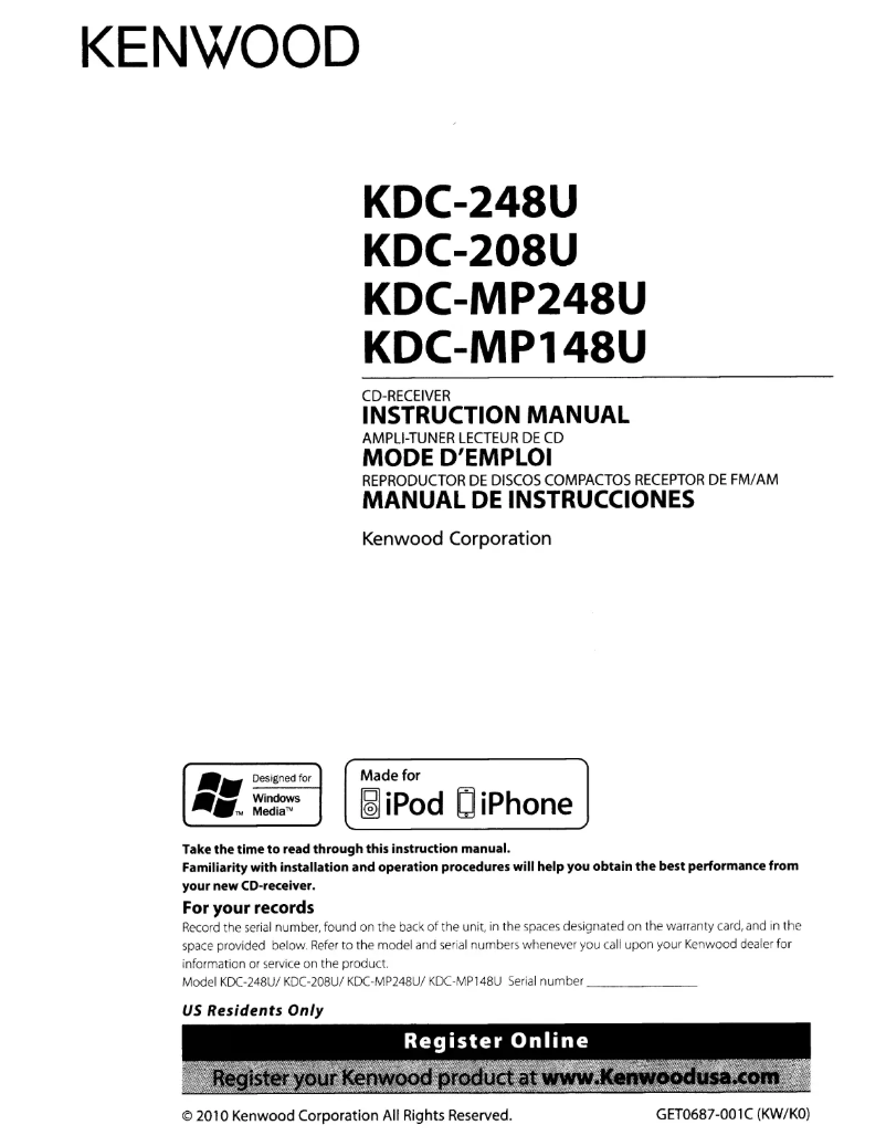Página 1 del manual Manual de usuario Kenwood KDC-MP148U