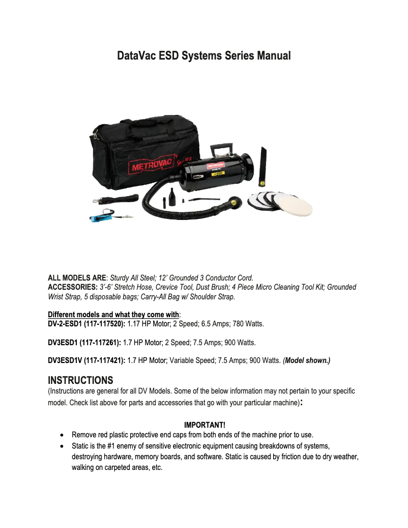 Page 1 de la notice Manuel utilisateur MetroVac DataVac DV-3ESD1