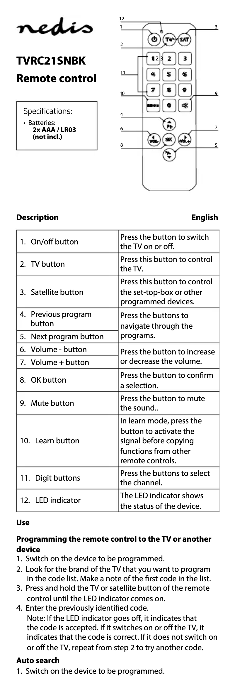 Image de la première page du manuel de l'appareil TVRC21SNBK