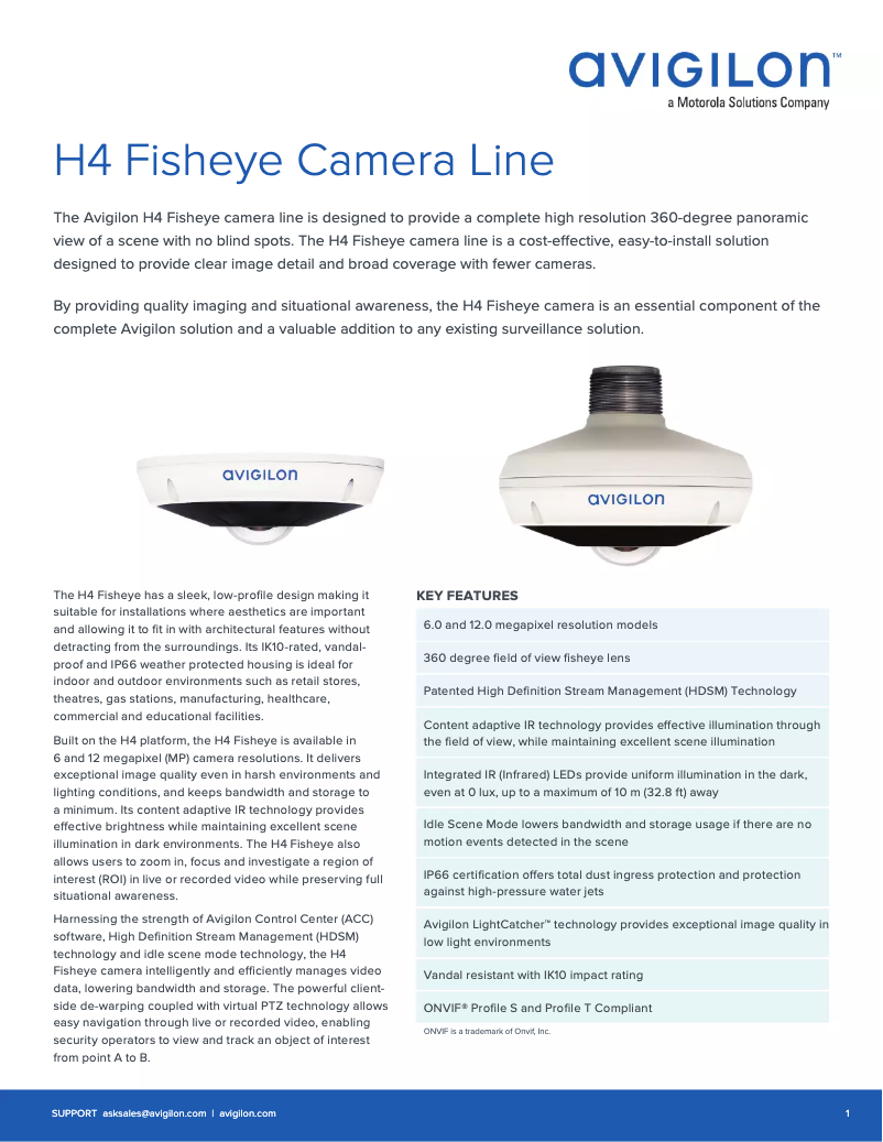 Page 1 de la notice Manuel utilisateur Avigilon H4 Fisheye Camera Line