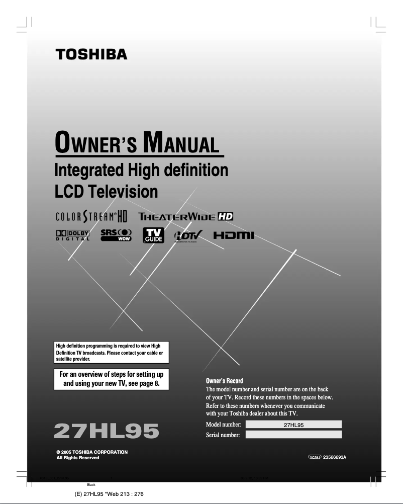 Image de la première page du manuel de l'appareil 27HL95