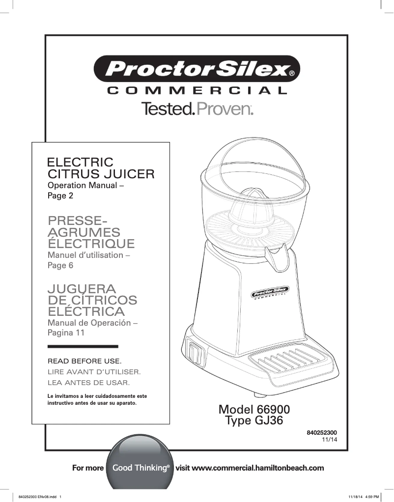 Page n°1 - Manuel utilisateur Proctor Silex 66900