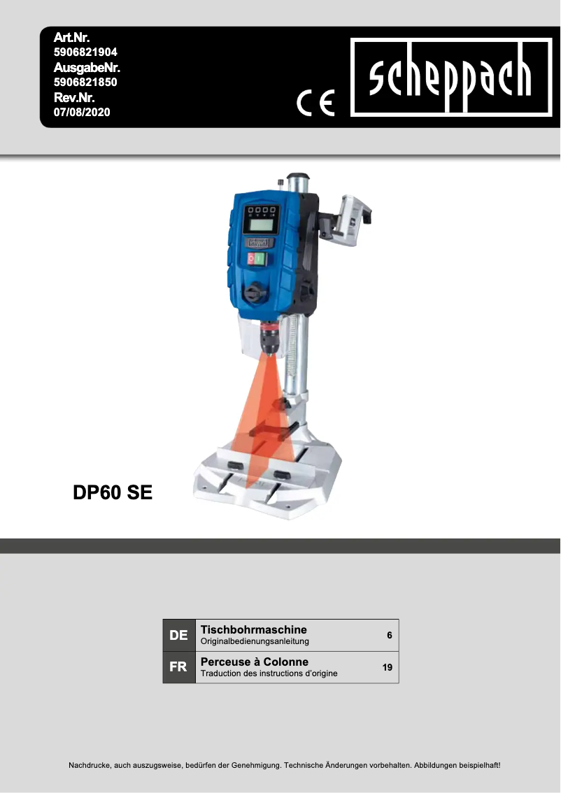 Página 1 del manual Manual de usuario Scheppach DP60 SE