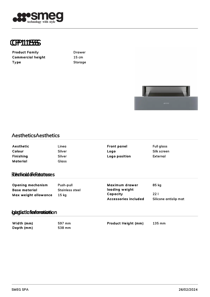 Page n°1 - Fiche technique Smeg CP115S