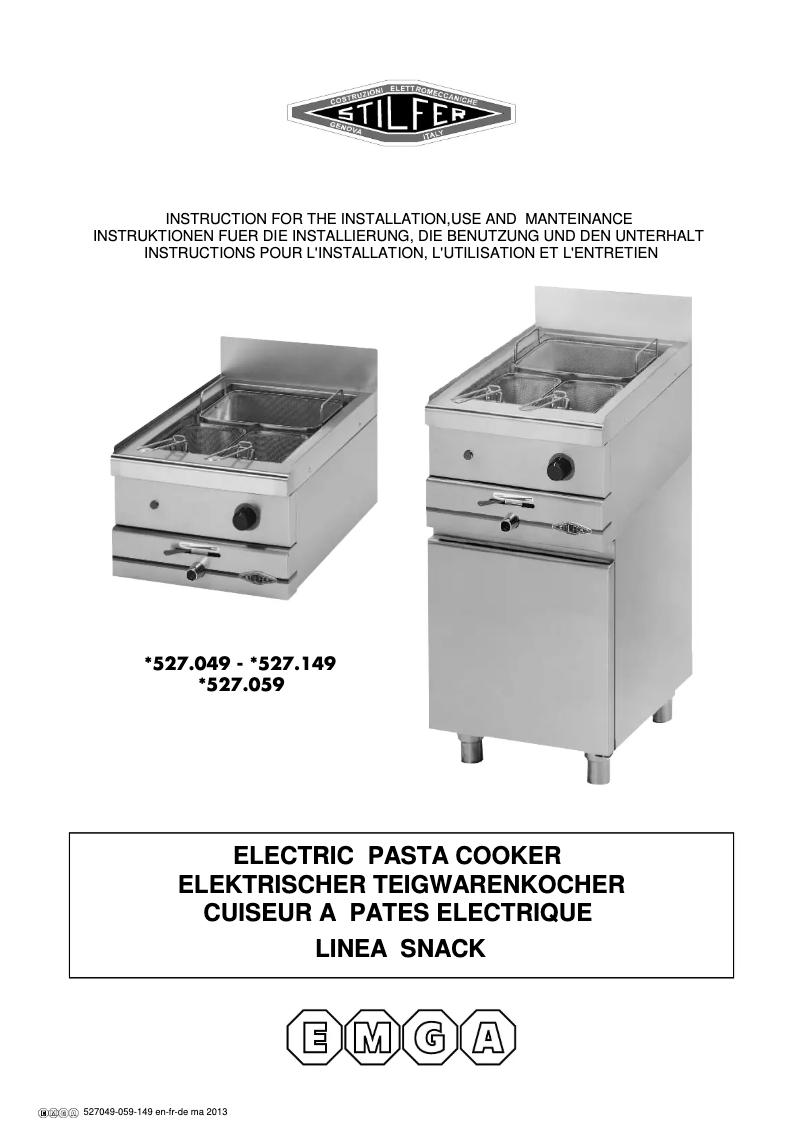 Página 1 del manual Manual de usuario Stilfer Snack 60 527059