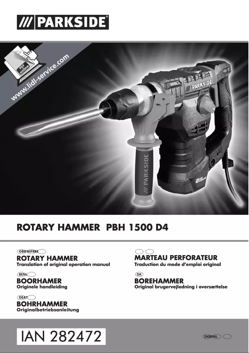 Page n°1 - Manuel utilisateur Parkside PBH 1500 D4